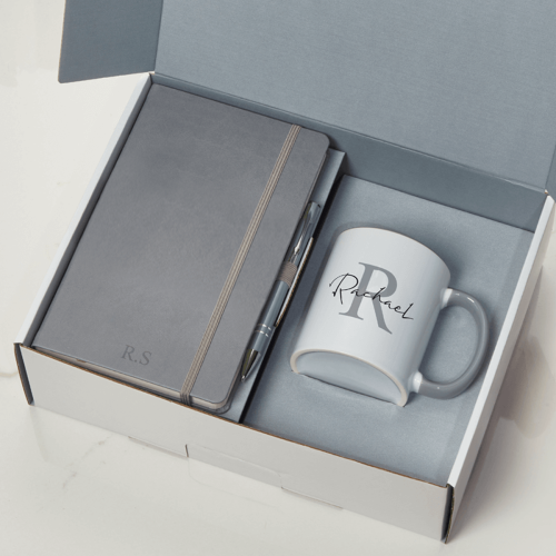 Initial Name Grey Castelli With Pen & Two Tone Grey Mug