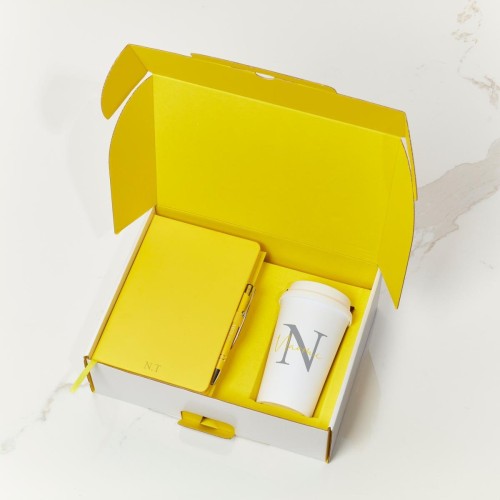 Yellow Castelli Notebook, Pen & White Water Bottle Gift Set