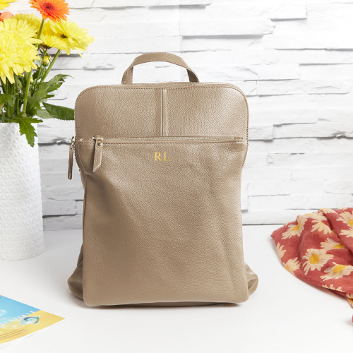 personalised Leather Backpack Shoulder Bag Khaki
