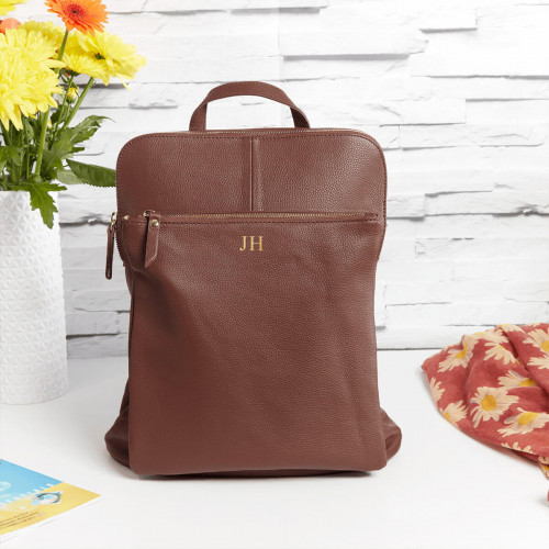 personalised Leather Backpack Shoulder Bag Brown