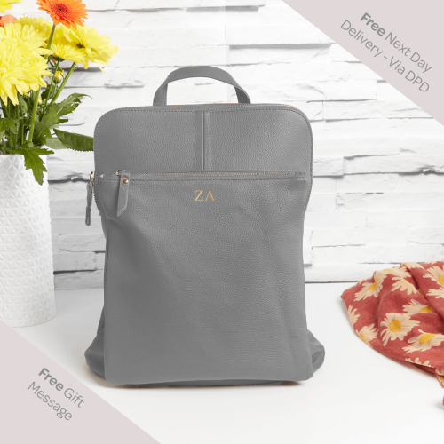 personalised Leather Backpack Shoulder Bag Grey