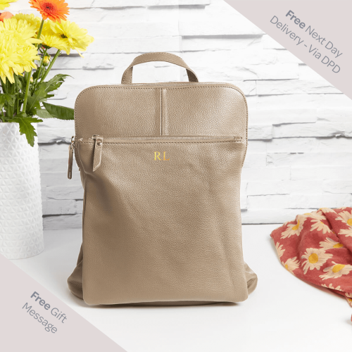 personalised Leather Backpack Shoulder Bag Khaki