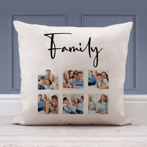 personalised Family 6 Photo Collage Cushion (White) 18x18"