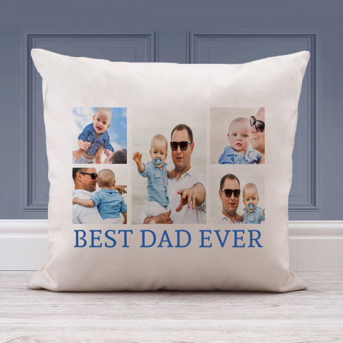 personalised Best Dad Ever Collage Cushion (White) 18x18"