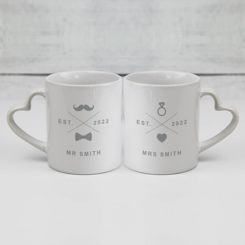 personalised Marriage Icon Heart Handle Mugs