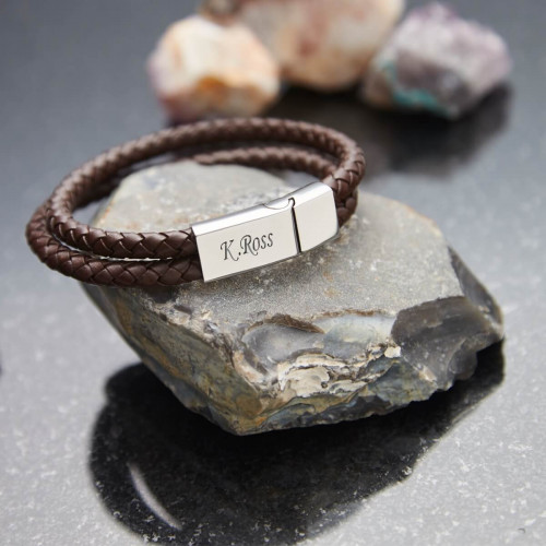 Personalised Men's Brown Leather Bracelet