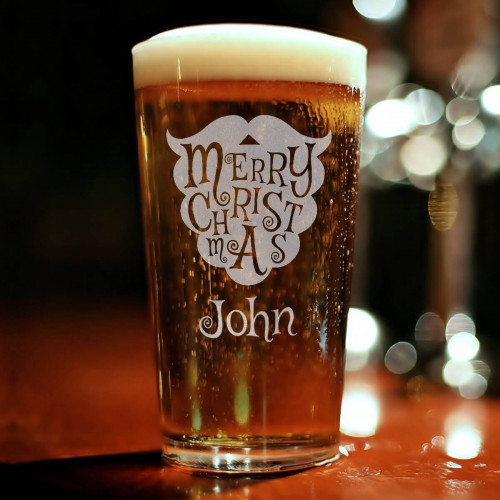 Merry Christmas Beard Engraved Pint Glass