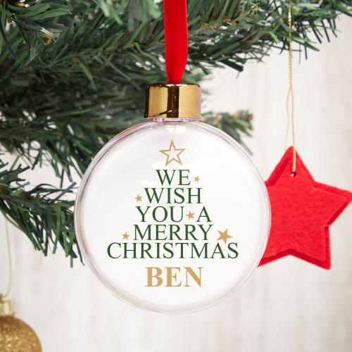 Merry Christmas Word Tree New White Back Photo Bauble