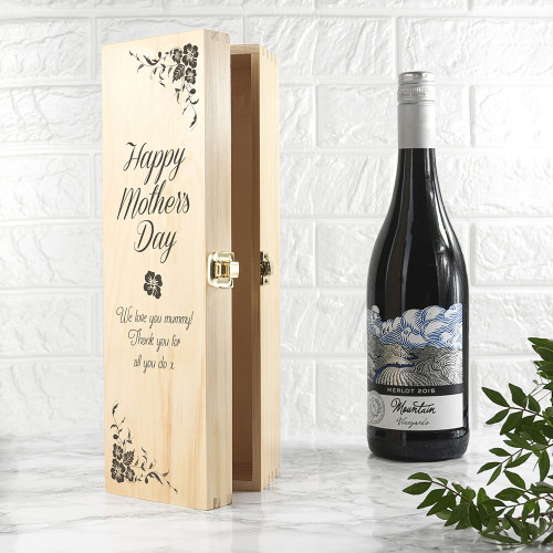 personalised Mother's Day Wine Box with Floral Corners