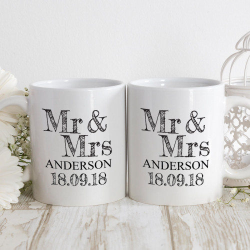 personalised mr and mrs date double mug