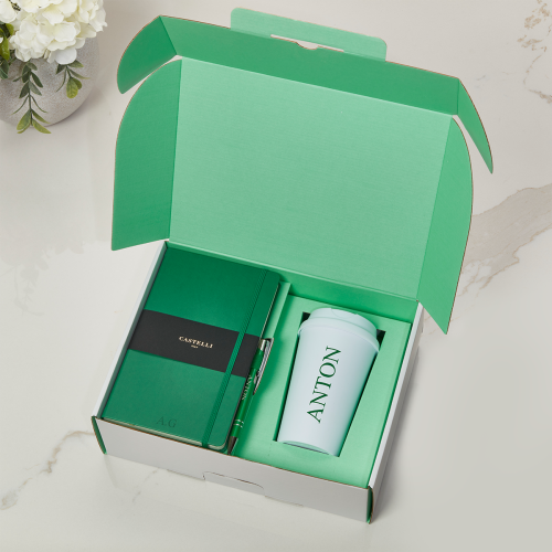 Green Castelli Notebook, Pen & Travel Cup Gift Set