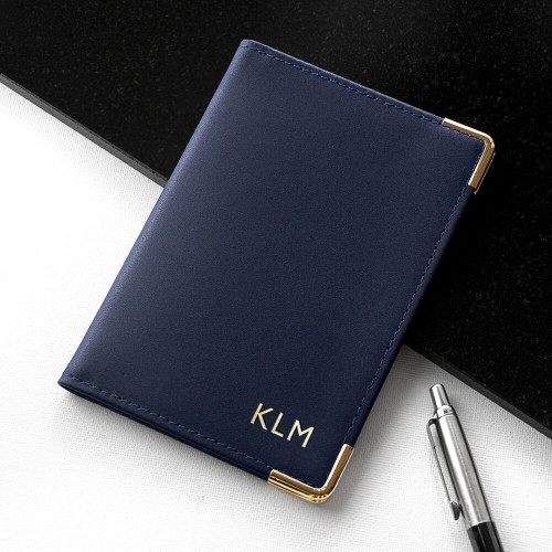 personalised Leather Passport Cover - Navy