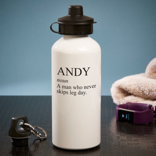 personalised never misses leg day white water bottle
