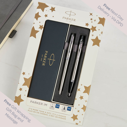 Parker IM Ballpoint and Fountain Pen Gift Set | Stainless Steel Chrome Trim