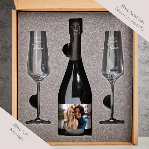 Newly Engaged Photo Upload Boutique Gifts Prosecco Double Glass With Bottle Gift Set 