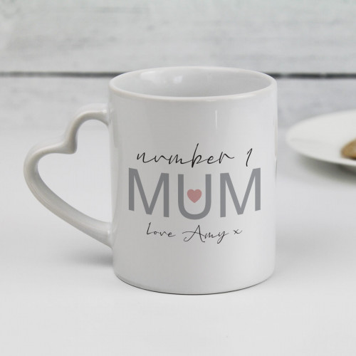 personalised Number 1 Mum Heart Handle Mug