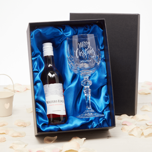 Ornate Merry Christmas Waters Edge Bottle Goblet Gift Set
