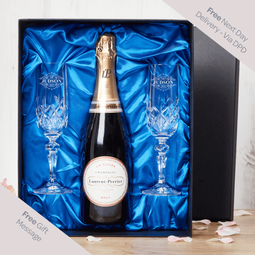 Ornate Mr & Mrs x2 Champagne Glasses Gift Set With Bottle Of Brut Champagne 