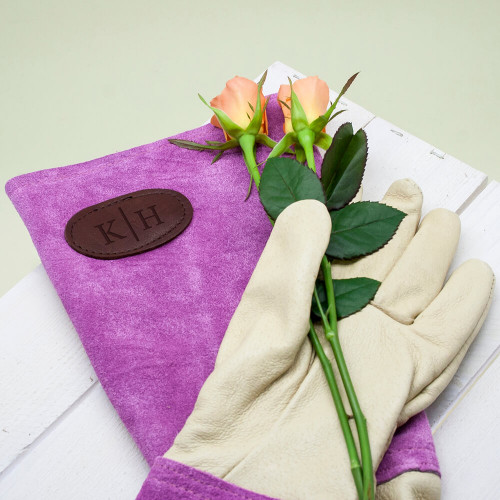 personalised Pink Leather Gardening Gloves