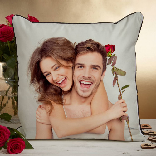 Personalised Couple Photo Piped Edge Cushion
