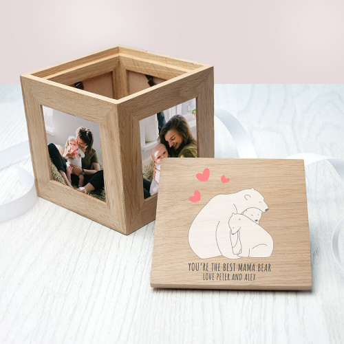 personalised The Best Mama Bear Oak Photo Cube