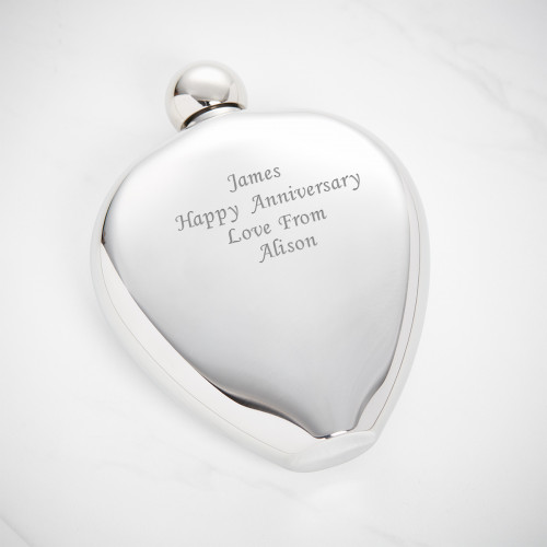 personalised 6oz High Polished Heart shaped Flask