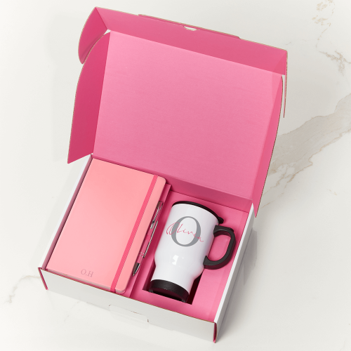 Pink Notebook, Pen & White Water Bottle Gift Set