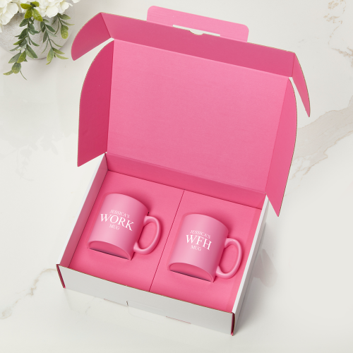 Work and Work From Home WFH Pink with Pink Satin Mugs