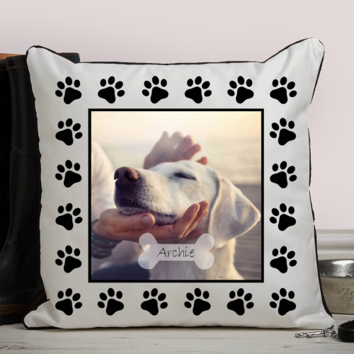 personalised Dog Paw Piped Photo Cushion