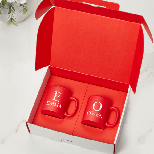 Matching Initial & Name Red Mugs Gift Set