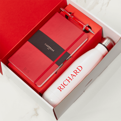 Red Castelli Notebook, Pen & White Water Bottle Gift Set