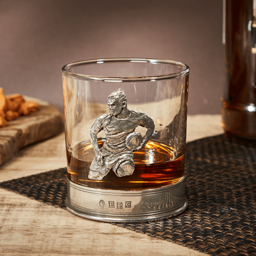 English Pewter Rugby Glass Whisky Tumbler