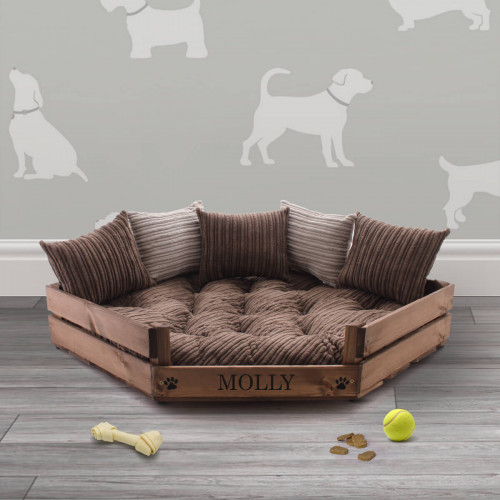 personalised luxury rustic wooden pet bed