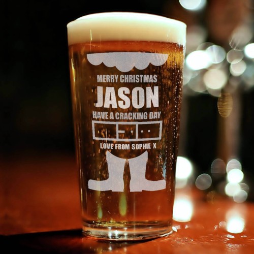 personalised Santa Body Engraved Pint Glass