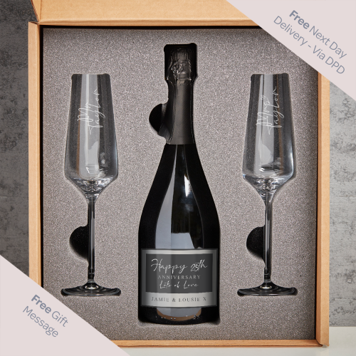 Script 25th Anniversary Boutique Gifts Prosecco Double Glass With Bottle Gift Set