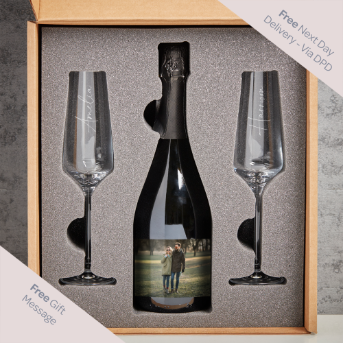 Script Names Photo Upload Boutique Gifts Prosecco Double Glass With Bottle Gift Set 