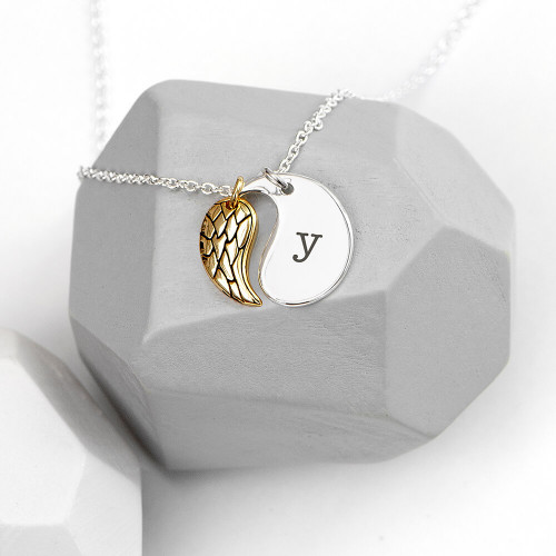 personalised Contemporary Angel Wing Necklace - Silver