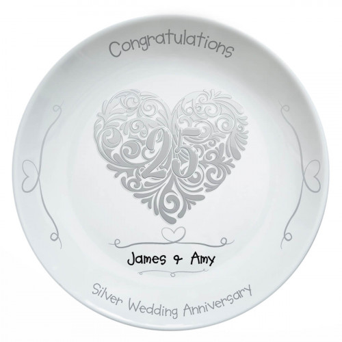 personalised Silver Anniversary Plate