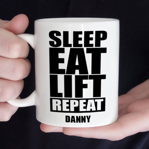 Personalised Sleep, Eat, Lift, Repeat Durham Mug