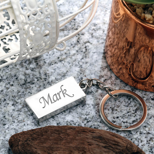 personalised Silver Coloured Rectangle Keyring