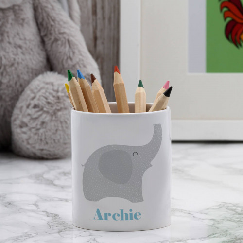 personalised Blue Elephant Pen Pot