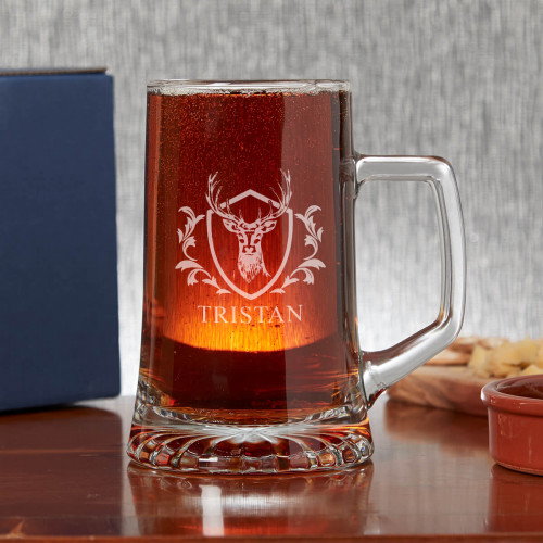 Personalised Glass Tankard Stag Design