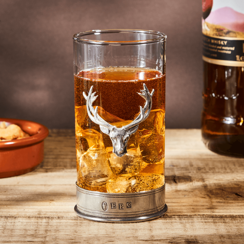 English Pewter Stag Head Highball Glass
