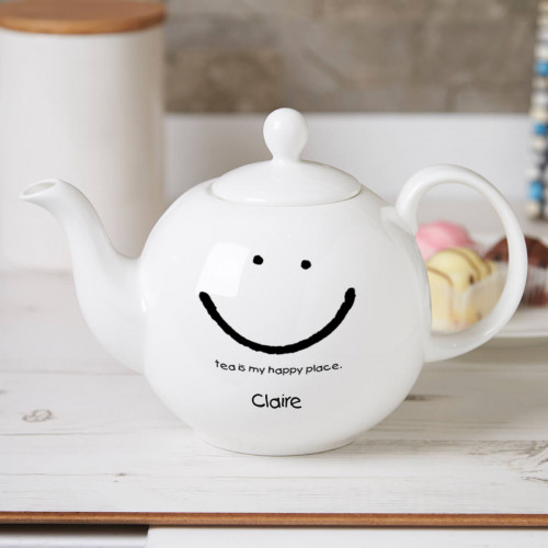 Personalised Tea Is My Happy Place Pot Belly Teapot