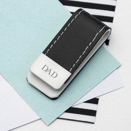 personalised Black Leather Money Clip