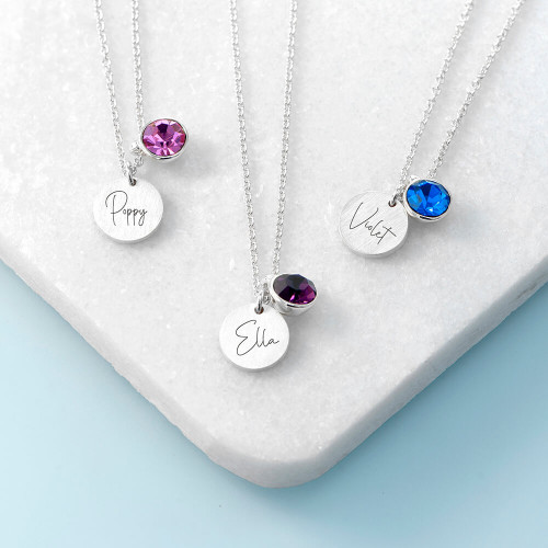 personalised Birthstone Crystal & Disc Necklace