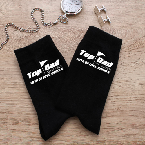 personalised Top Dad Top Golfer Black Socks