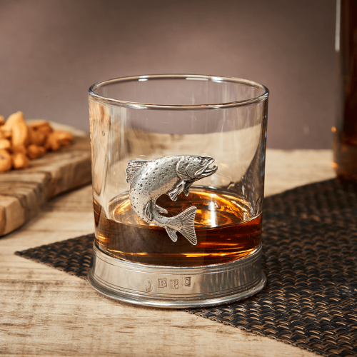 English Pewter Trout Glass Whisky Tumbler