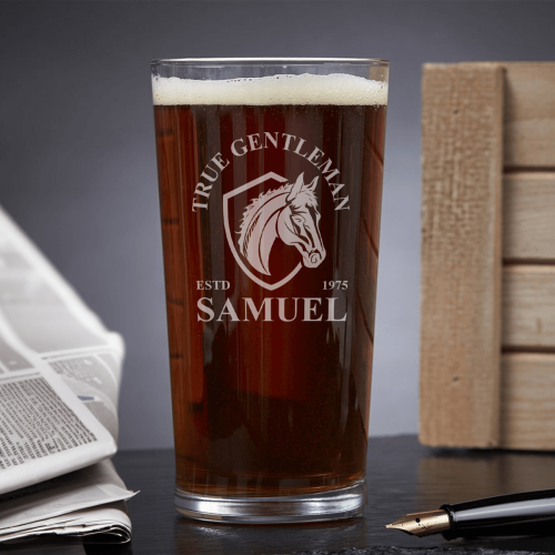 True Gentleman Horse Crest Pint Glass