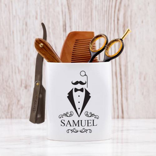 personalised Wedding Tux Shaving Pot
